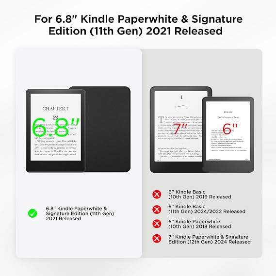 SESENSE Detachable Magnetic Case for 6.8 Kindle Paperwhite (11th Generation-2021) and Kindle Paperwhite Signature Edition Black, Charm Chains for Kindle