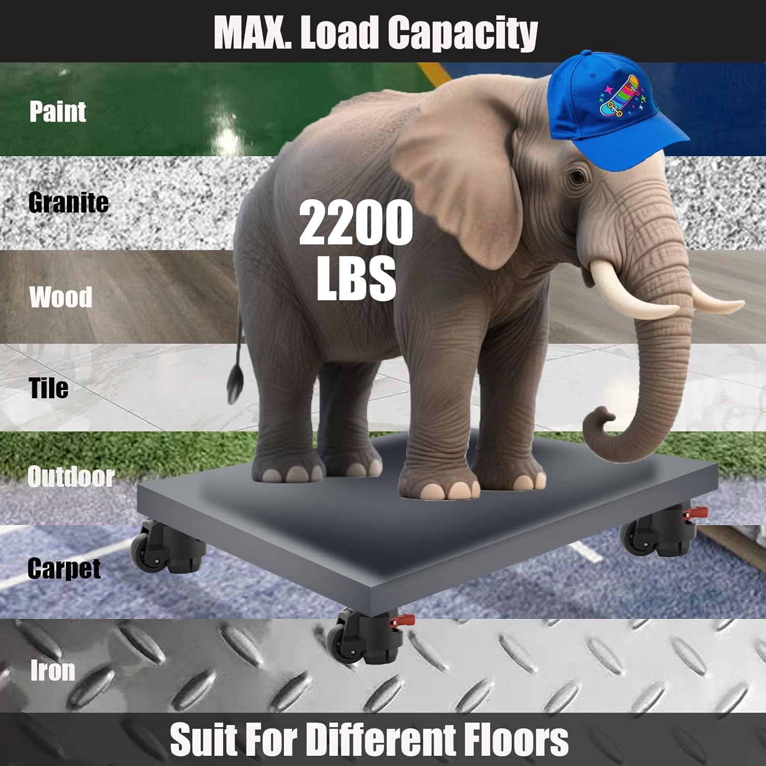 stem Leveling Casters Wheel with Ratchet Handle Set of 4 Height Adjustable Caster, 1/2 Inch and M12 Stem Size, Total Load 2200 Lbs Heavy Duty Industrial Retractable Casters -T60