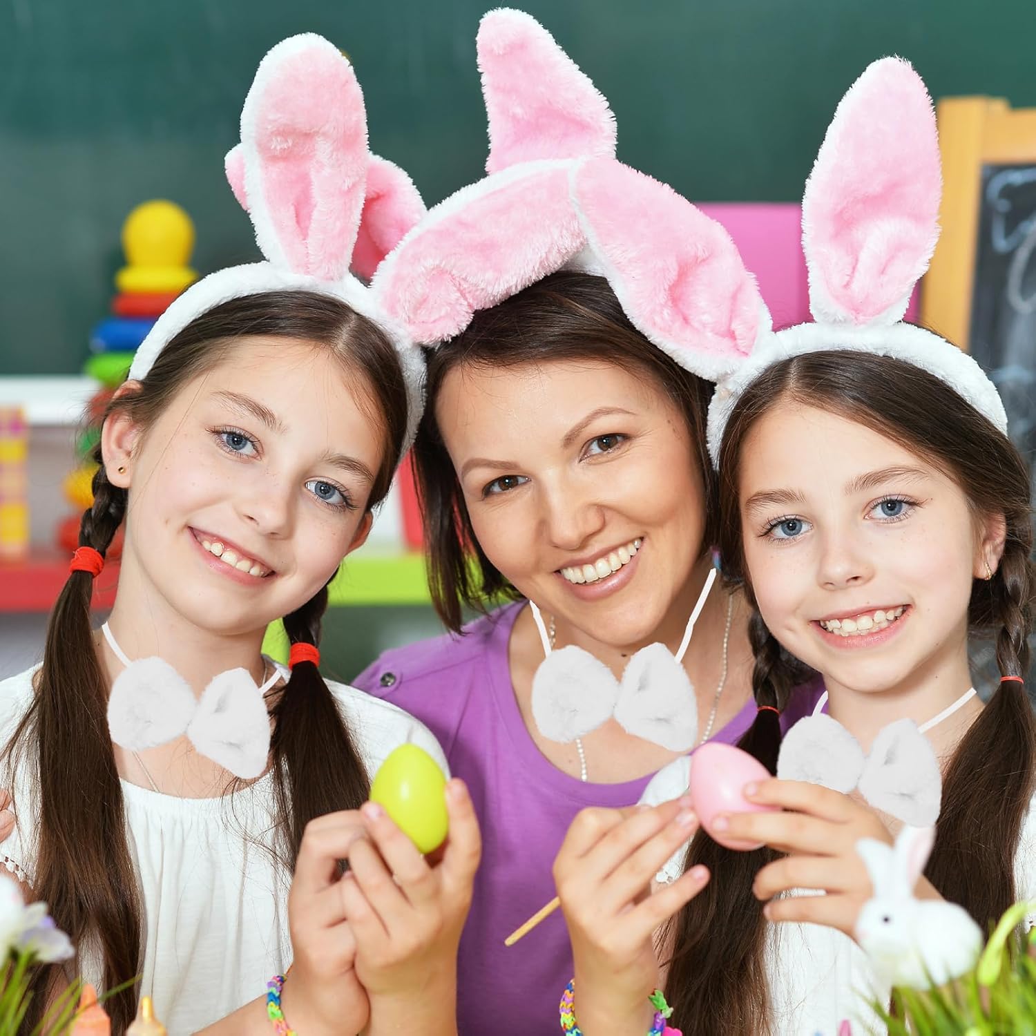 3-Piece Bunny Ears and Tail Costume Accessory Set - Includes White and Pink Bunny Ears Headband, Bow Tie, and Tail for Easter, Halloween, Dress-Up Parties, Cosplay, and Animal-Themed Party Supplies - Image 5