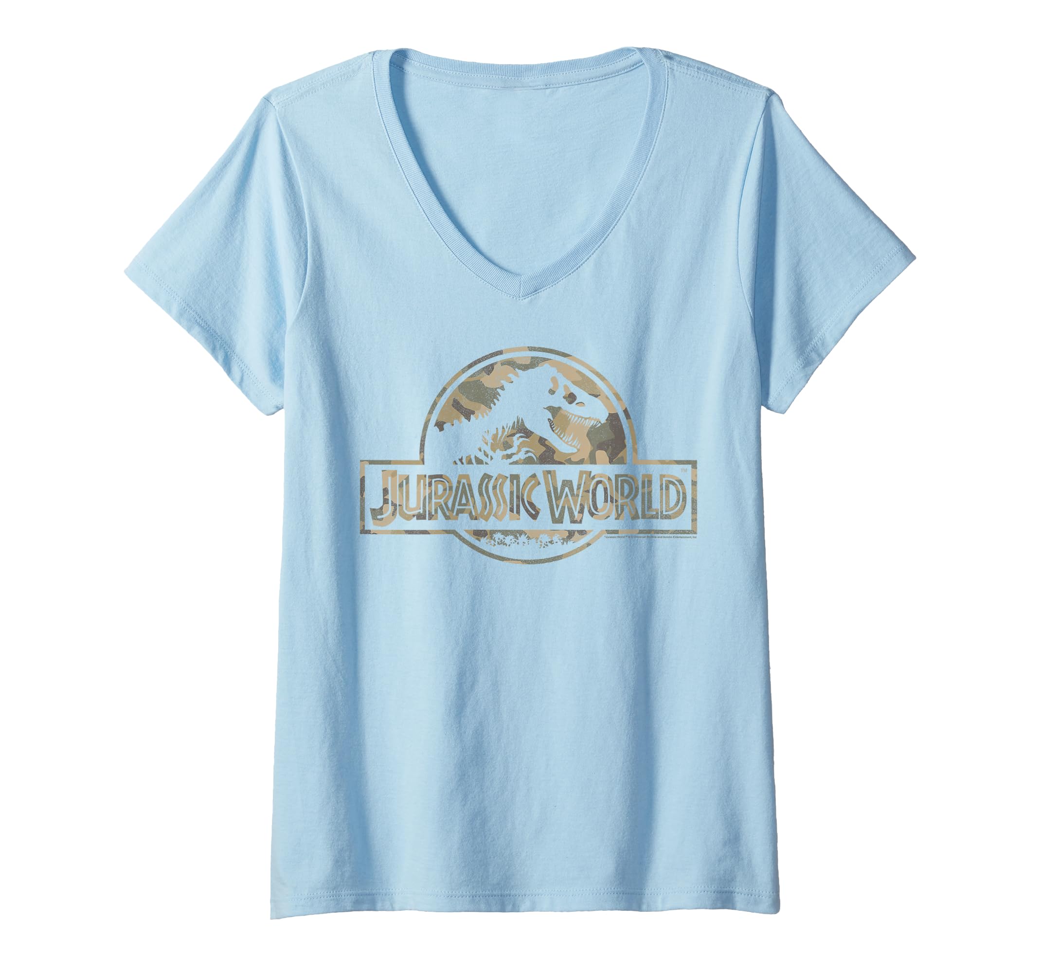 Womens Jurassic World Sand Camo Classic Logo V-Neck T-Shirt