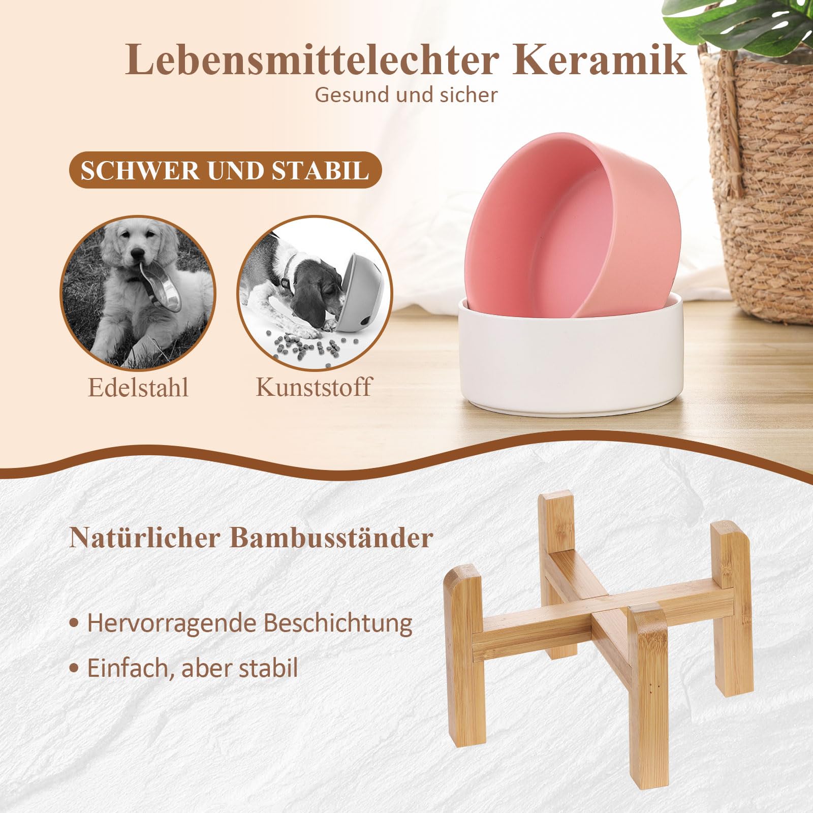 Keramik Erhöhter hundenapf Set futternapf fressnapf Hund Katze wassernapf Napf katzennäpf für Hunde Katzen ständer mit hoch futterstation Napfset