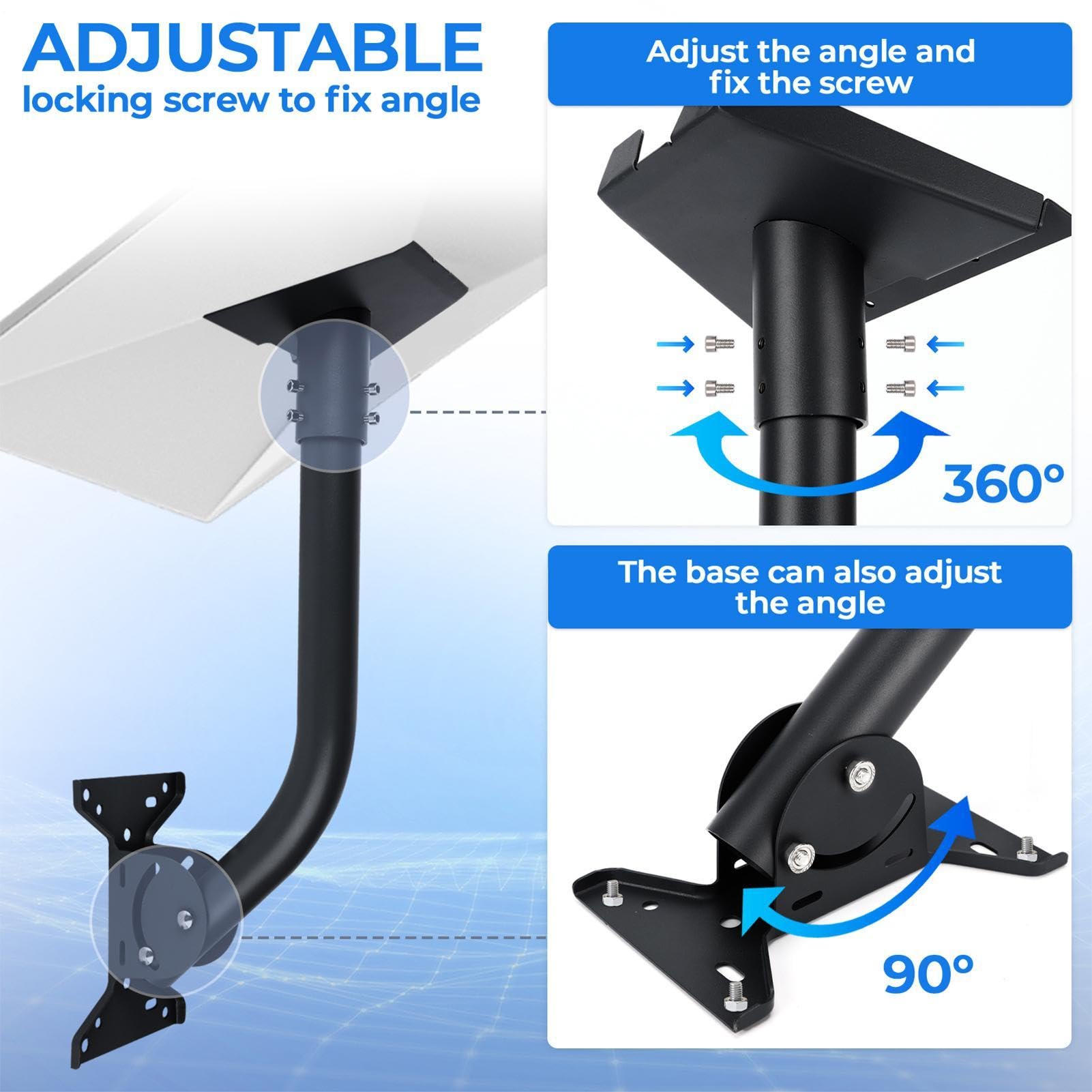 Soporte Montaje Antena Pared Ajuste de ángulo flexible y montaje vertical | Montura Giratorio Para Exterior Hogar Tejado Pared Alero Resistente Universal Ajustable Soporte Antióxido