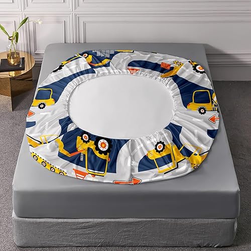 Miniatura 5 de AILONEN Juego de sábanas bajeras de tamaño individual con diseño de excavadoras, vehículos de construcción de caricaturas, para niños, niños,