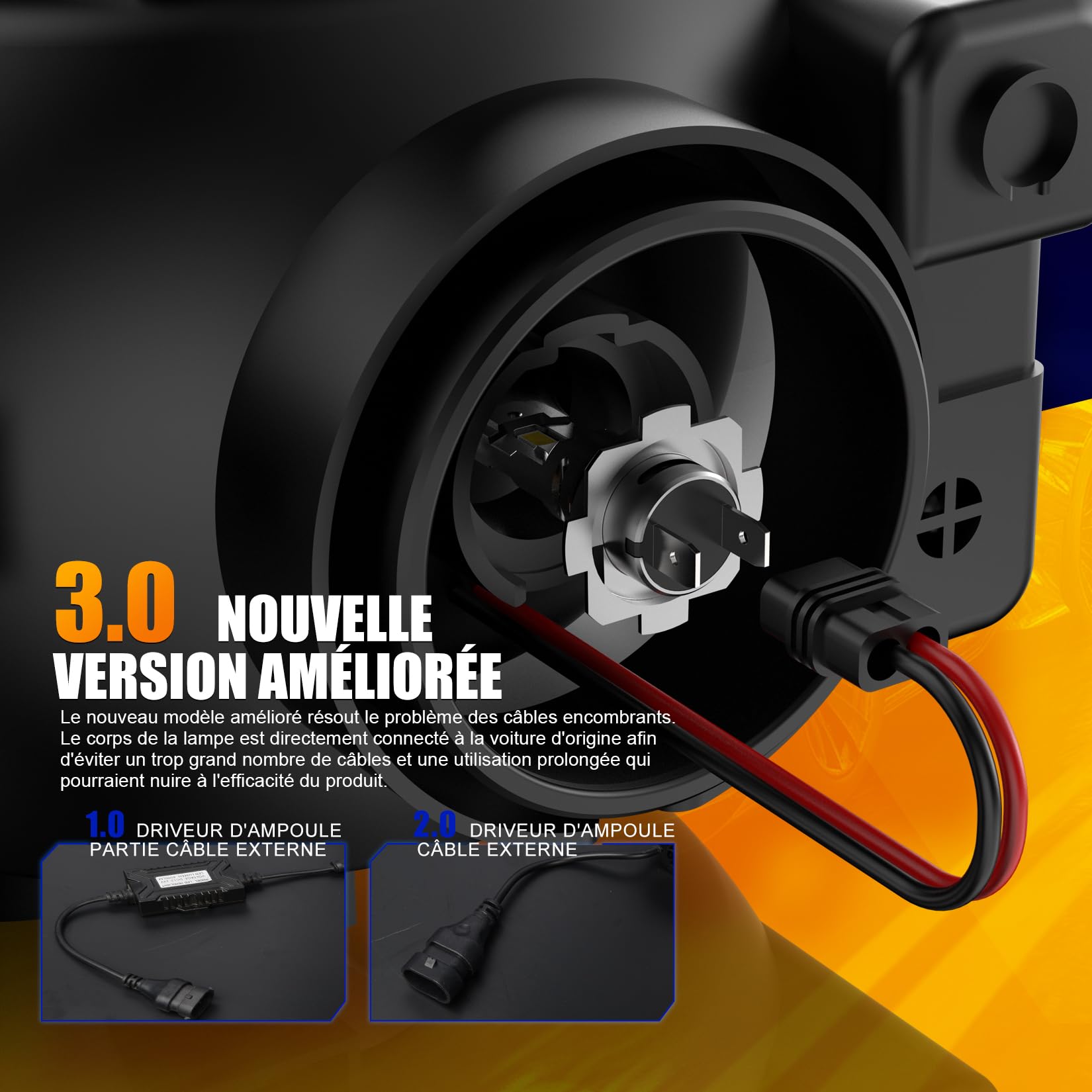 Ampoule H7 LED 600% 6500K Lumière Blanche, 32000LM | 100W 1:1 Mini Taille Ampoule H7, 70000+ Heures De Vie, Plug and Play Installation Facile, IP68 Imperméable, 2 Pièces