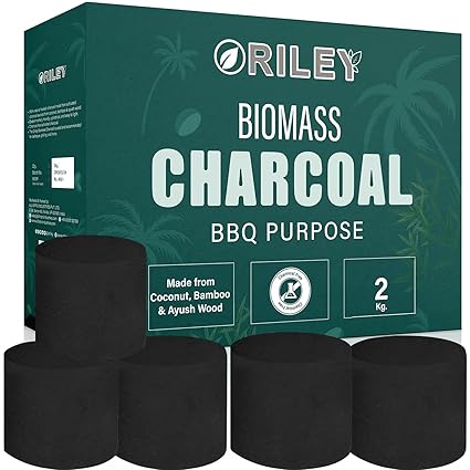 Oriley Coconut Charcoal Long Lasting Zero Smoke Barbeque Tandoor Koila BBQ Cubes Briquette Coal Koyla for Outdoor Cooking Angeethi Used in Garden, Home & Kitchen (2 Kg)