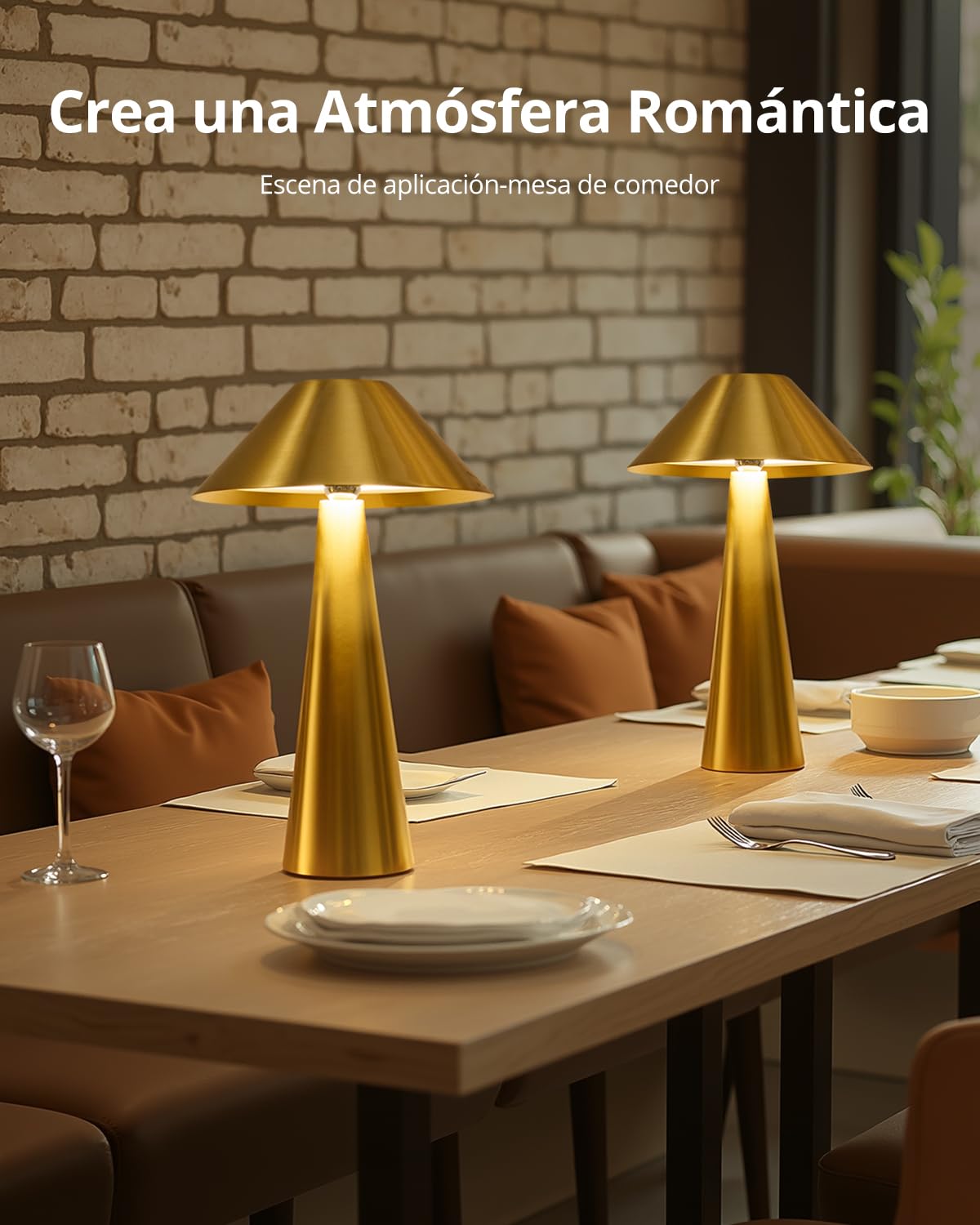 Bojim 2 Piezas Lamparas de Mesita de Noche Sin Cables LED Recargable Exterior Cabeza Giratoria, Lámpara Luz Tactil Table de Bateria Candeeiro Lamps para Exterior Portatil Interior IP54 Metal Dorado
