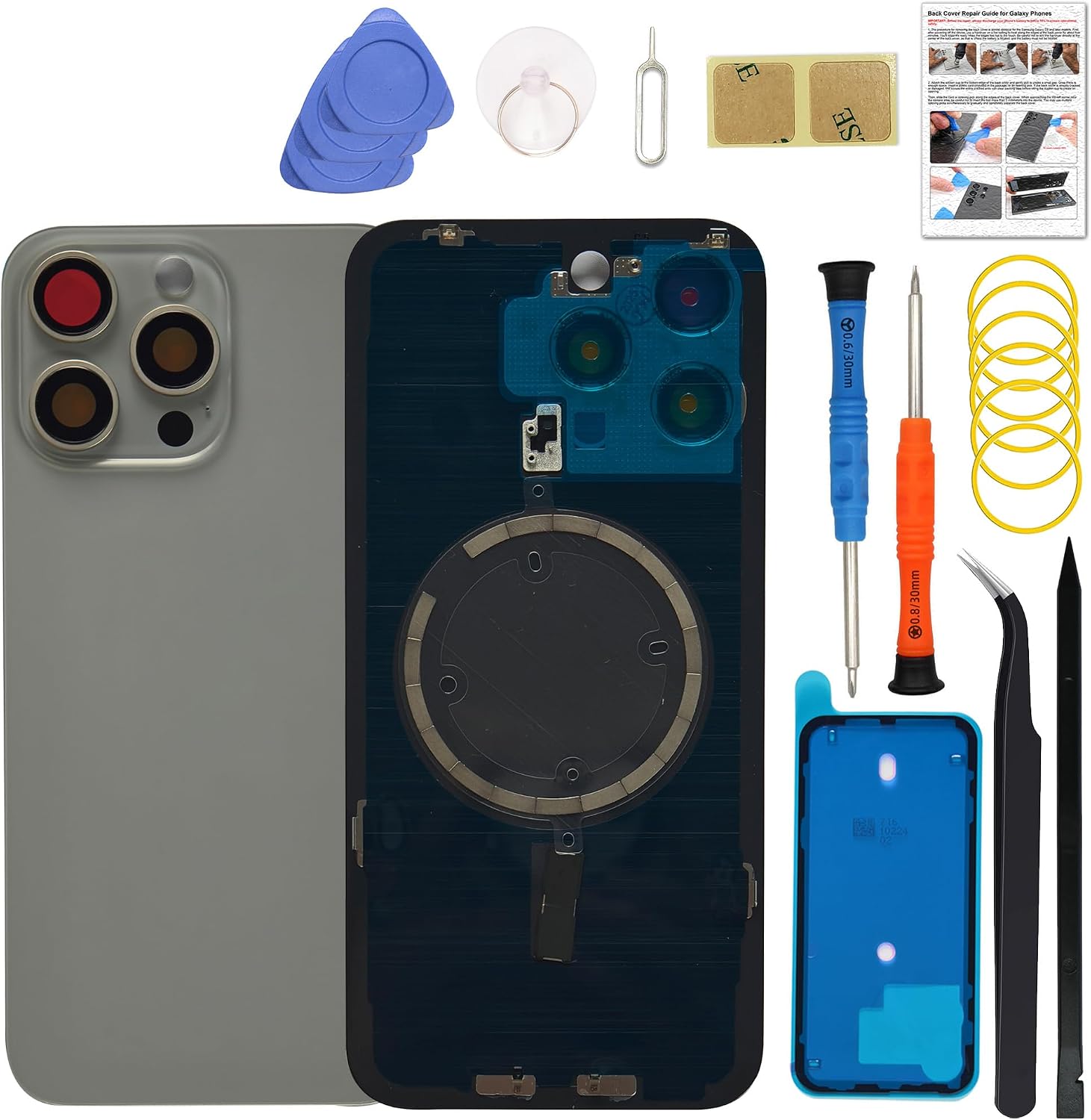 15 Pro Max Back Glass Cover Replacement Compatible with iPhone 15 Pro Max (6.7-inch Natural Titanium) with Pre-Installed Lens, Includes Toolkit, Repair Guide