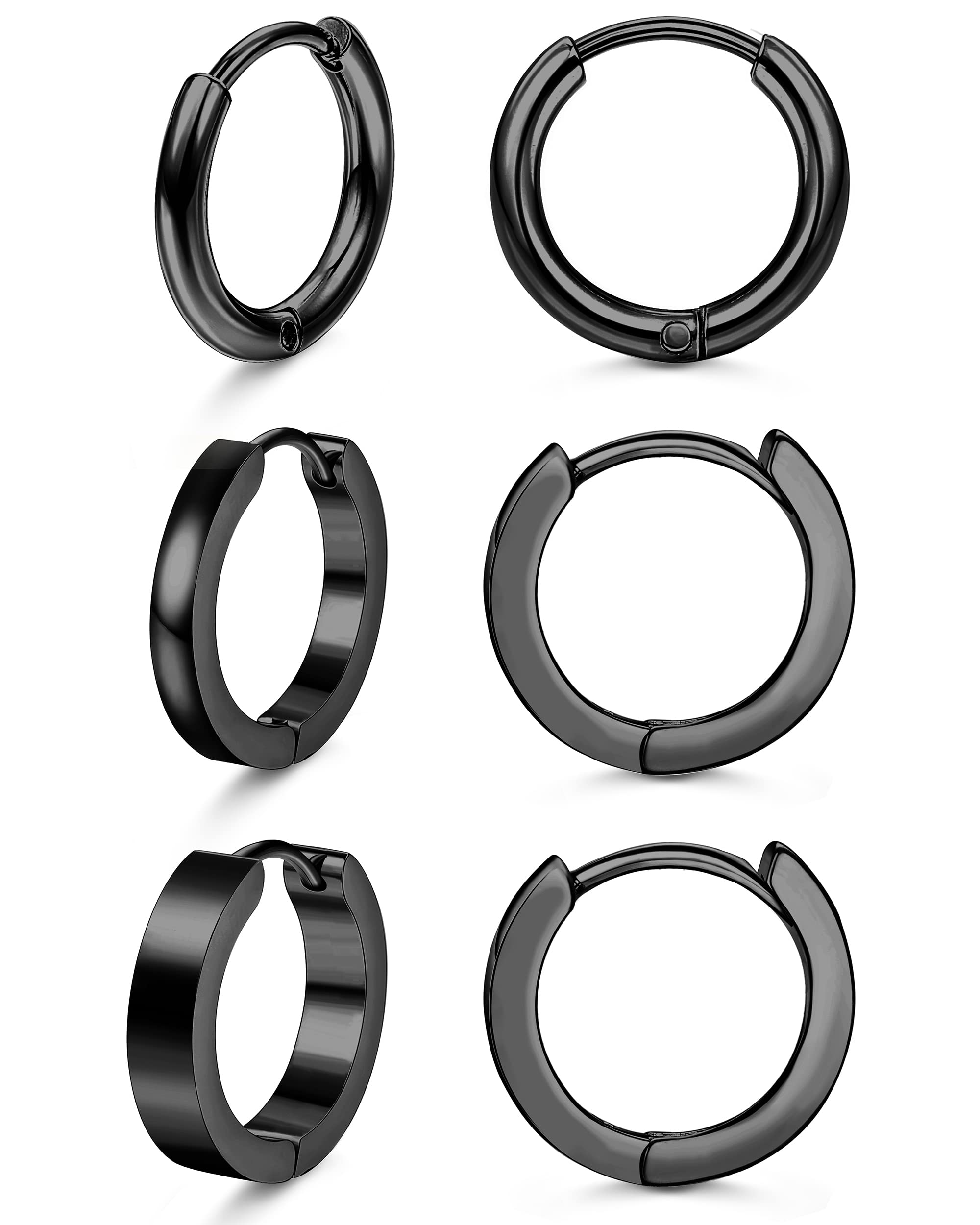 KALVICA3 Pares Pendientes de Aro Pequeños de Acero Inoxidable pour Hombre Mujer Pendientes de Aro de Cartílago pour Niña Chico Punk Huggie Pendientes Unisex Plata Oro Negro