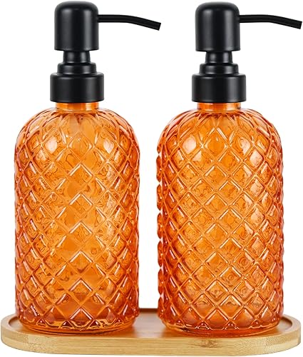 Miniatura 8 de Dispensador de jabón de vidrio de 12 onzas con bomba de acero inoxidable 304 negro a prueba de óxido, dispensador de jabón de vidrio recargable para