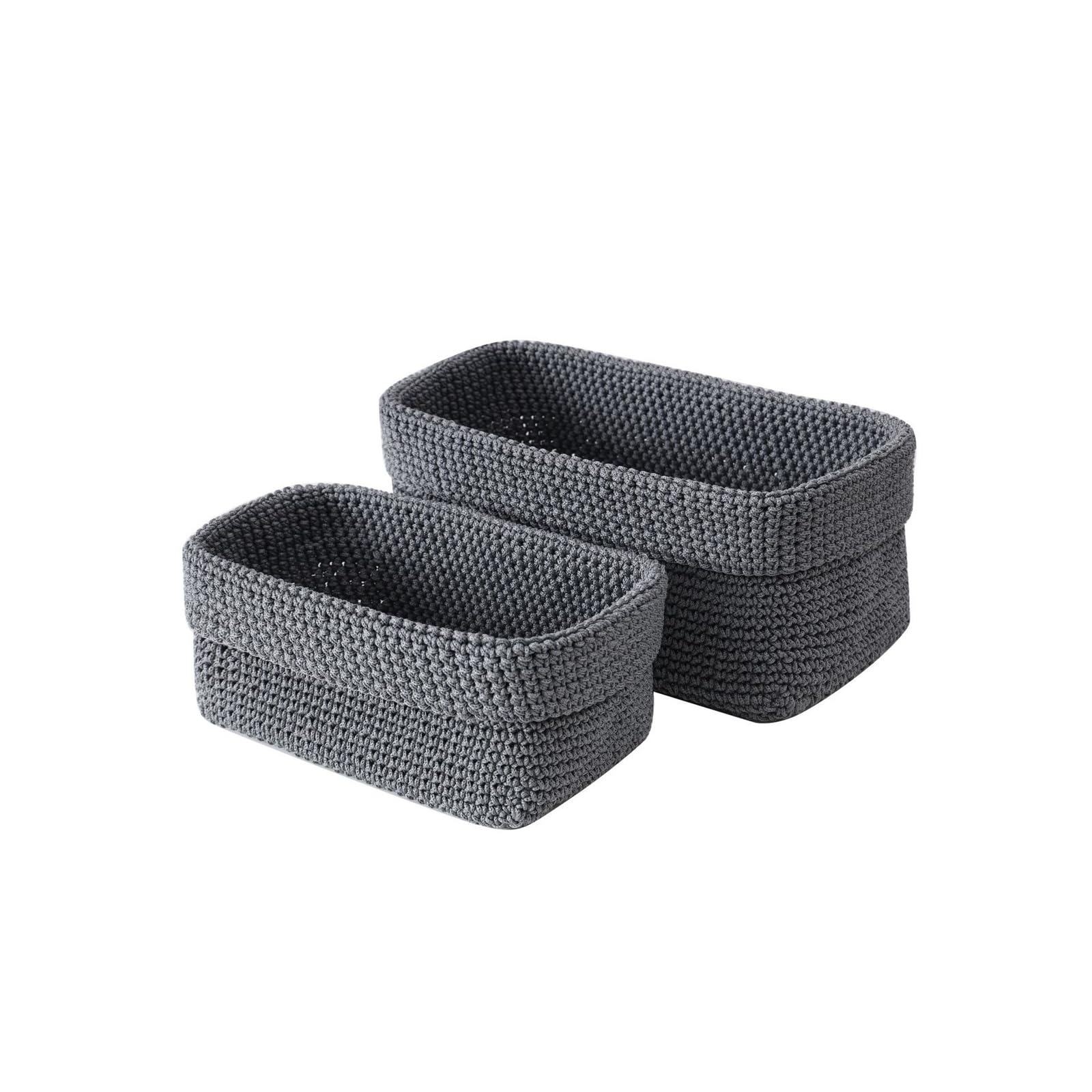 Mekalero 2Pieces Functional Woven Cotton Storage Bins Handwoven Cotton Rope Storage Baskets for Bathroom Vanity or Dresser Handwoven Baskets