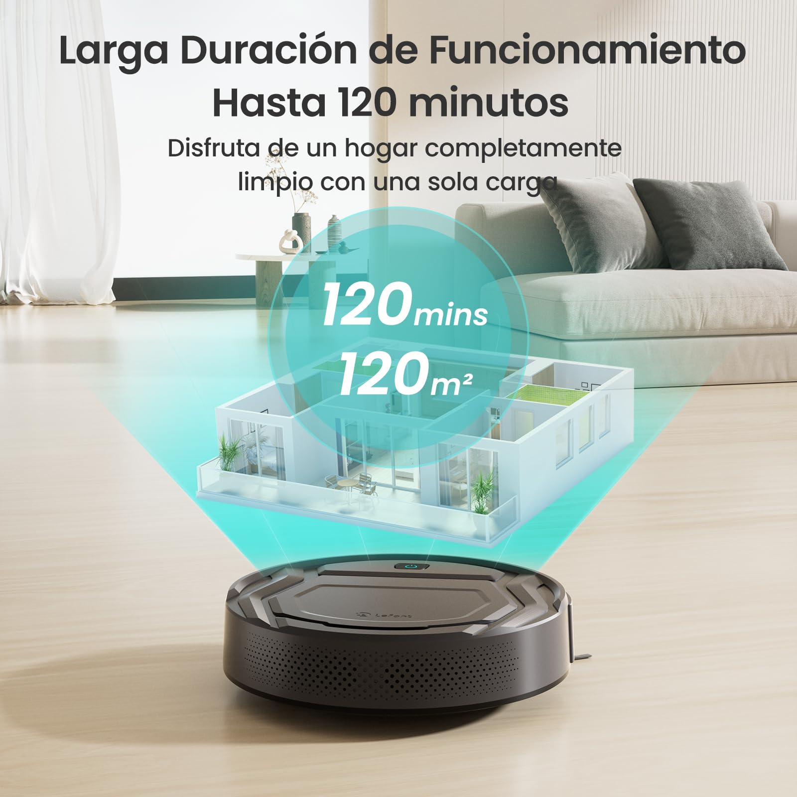 Lefant Robot Aspirador 2200Pa, Aspirador Robot Autonomía de 120 Min, WiFi/App/Alexa, Sensor de Anticolisión/Caída Navegación Inteligente, Delgado y Silencioso, 6 Modos de Limpieza M210 Pro