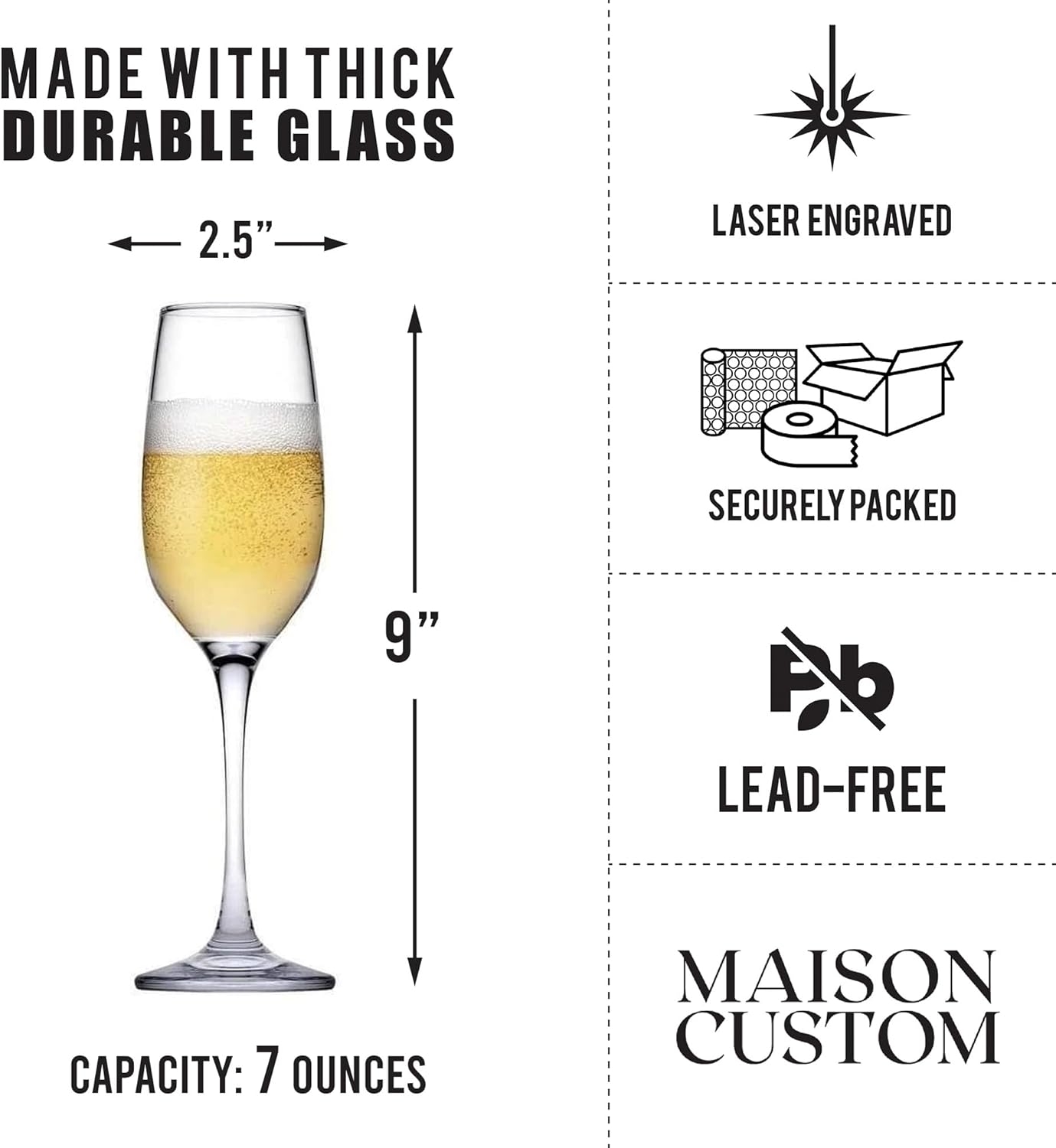 Personalized Champagne Flutes - Set of 2 - Custom Wedding Glasses - Bride & Groom Wedding Gifts for Mr & Mrs - Engagement, Bridal Shower, Anniversary, Gift for Couple - Valentines Day Gift - 6 Designs - Image 3