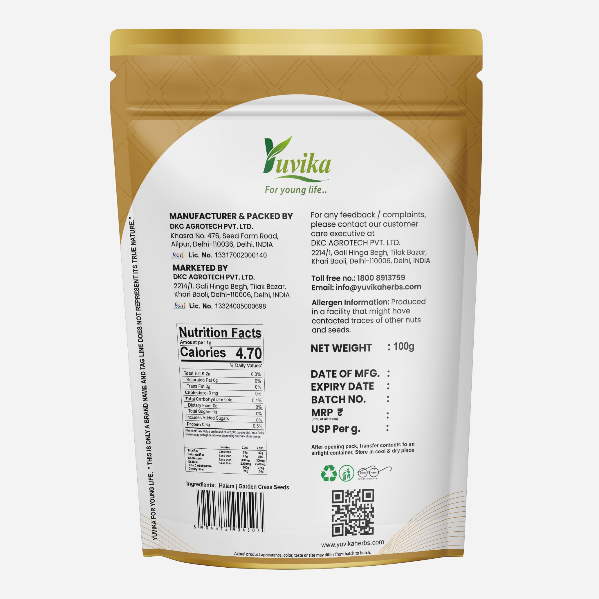 Yuvika Halim - Halam - Lepidium Sativum Linn - Chandrashura - Garden Cress Seeds 100 Grams 1