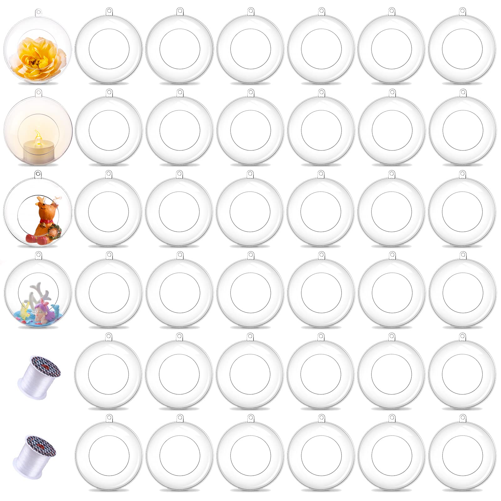 Tealight Holders Globes Fillable Acrylic: Bulk Hanging Tea Light Ball Bulb 3.15’’ Ornaments Fillable for Party Wedding Centerpiece Christmas Home Decorations DIY, 40 Pcs