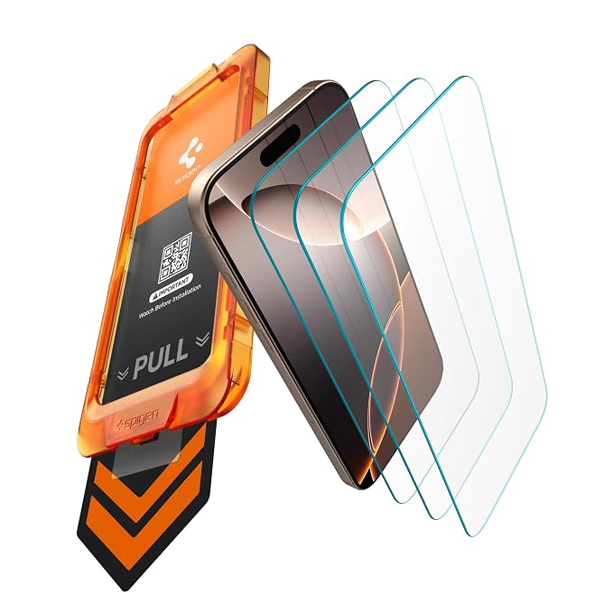 Spigen AlignMaster S Tempered Glass for iPhone 16/15 | [3Pack] Screen Protector Guard