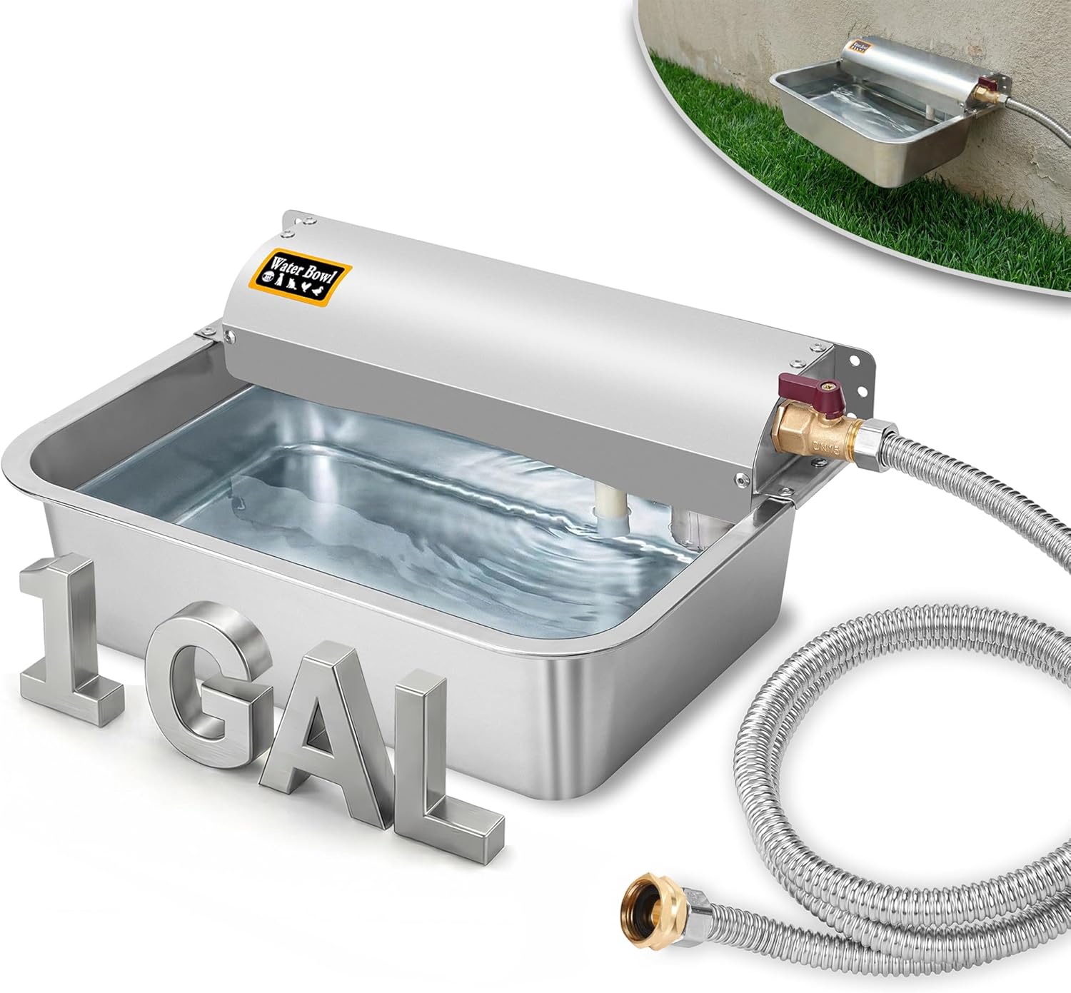 Automatic Pet Water Dispenser - 304 Stainless Steel Auto-Fill Water Bowl for Dogs - Poultry & Livestock - Float Water Level Control - 3/4" GHT Faucet Compatible - Wall Mount/Ground Usage