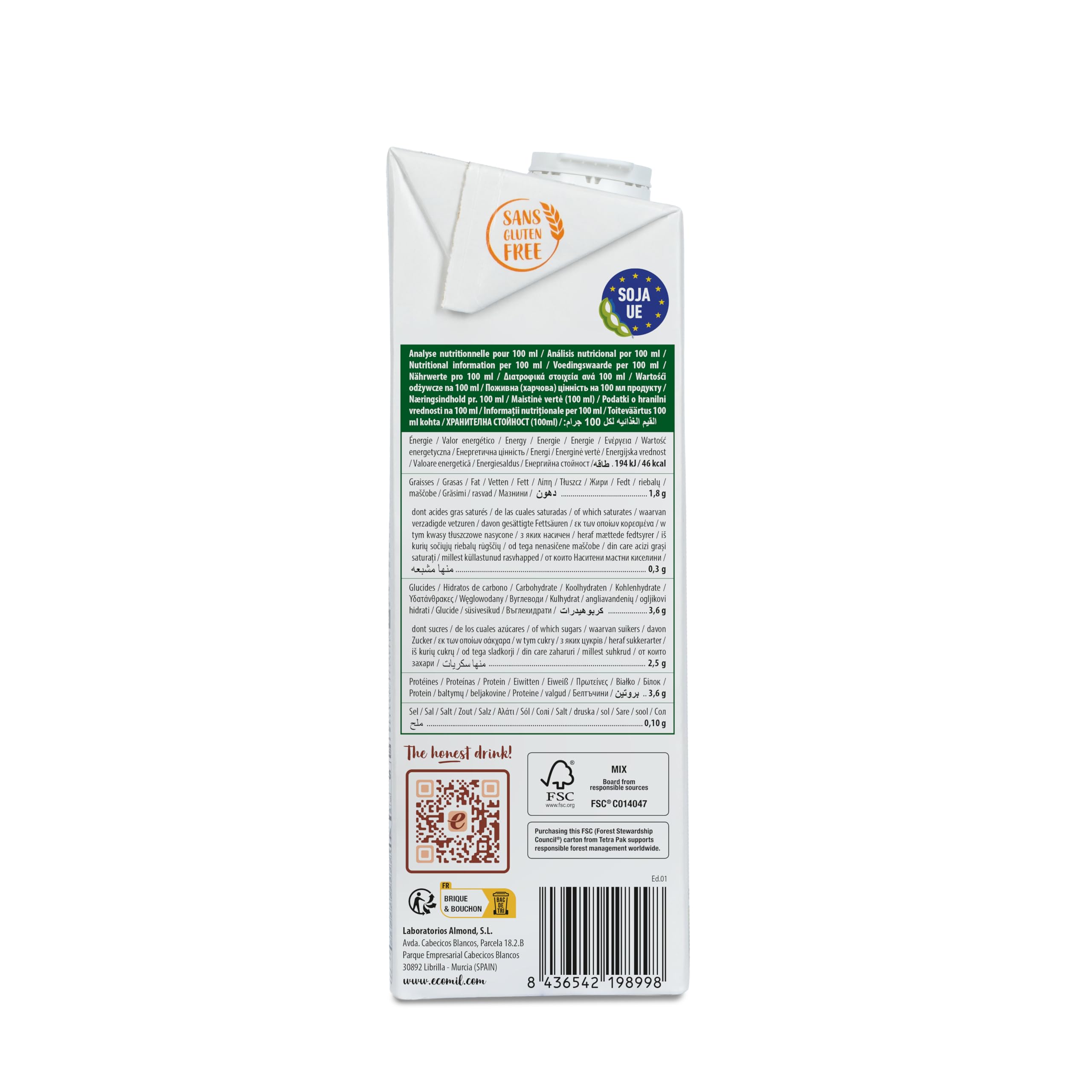 Ecomil - Bebida Vegetal de Soja Barista Bio, Pack 6 x 1 L, Sin Lactosa, Ecológica, Vegana, Bajo en Azúcares, Espuma Perfecta, Sabrosa, Ideal para Cafés