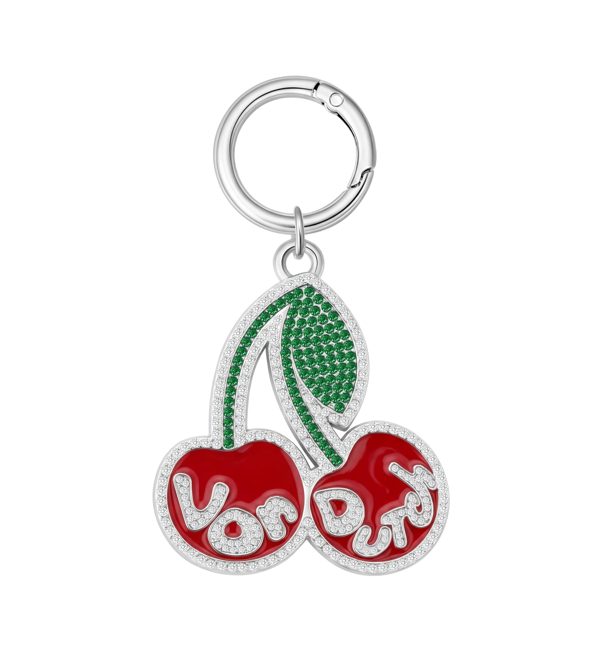 Cherry Rhinestone - Red, Hinged Key Ring