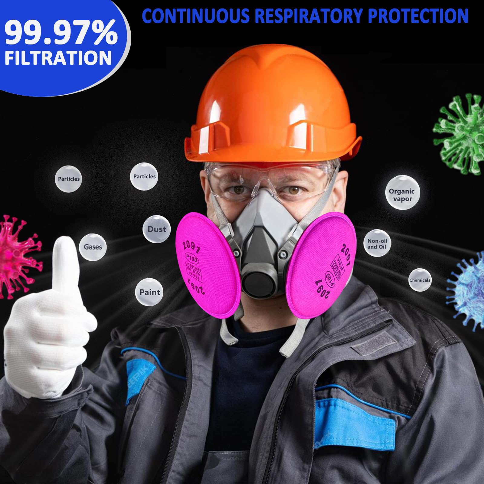 12PCS(6Pack)2091 P100 Particulate Filter Compatible with 2091, Installed on P100 Filter Retainer Replacement for 6000 6200 6800 7000 FF-4 for Against Dust Welding Woodworking