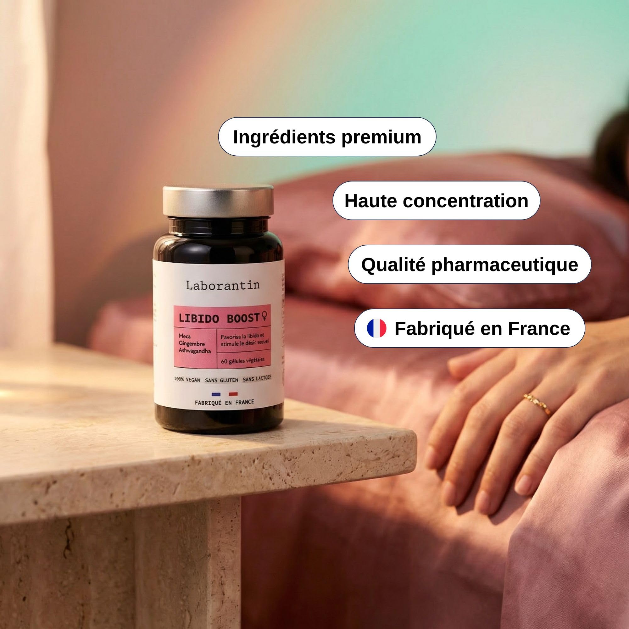 Laborantin Libido Boost Femme Aphrodisiaque Naturel 60 Gélules Vegan | Maca, Ashwagandha, Ginseng, Usage Cure ou Ponctuel, Fabriqué en France