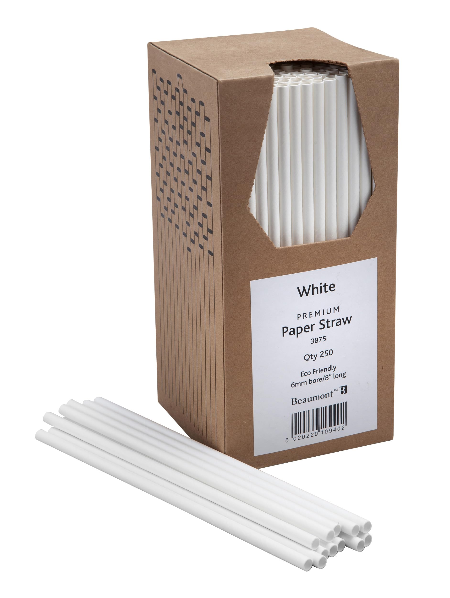 Beaumont White 6Mm Bore Paper Straw (Pack 250)
