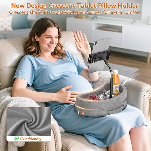 Miniatura 2 de KDD Soporte de almohada para tableta con bandeja de almacenamiento, soporte ajustable para iPad para regazo, cama y escritorio, soporte giratorio de