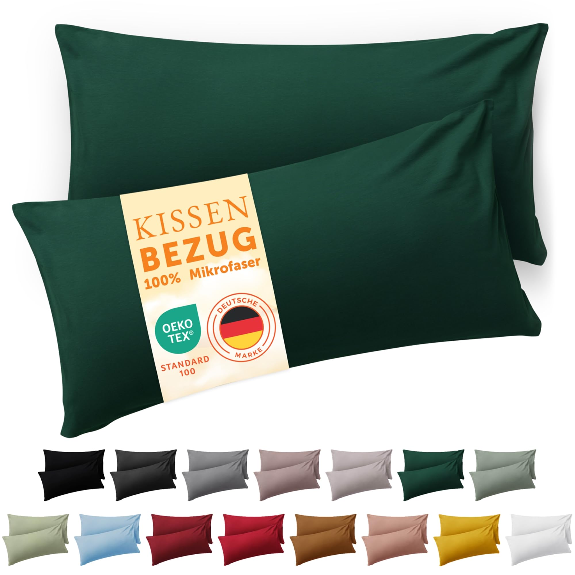 Blumtal Kissenbezug 40 x 80, 2 Stück - Oeko-TEX zert. Kissenbezüge 100% Mikrofaser in extra weich & waschmaschinenfest - Bezug Kissen 40x80 Dunkelgrün