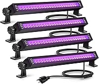 Vista 1 de Paquete de 4 luces LED negras, luces UV para fiesta brillante, gran espacio, barra de luz negra con enchufe e interruptor para decoración de fiesta
