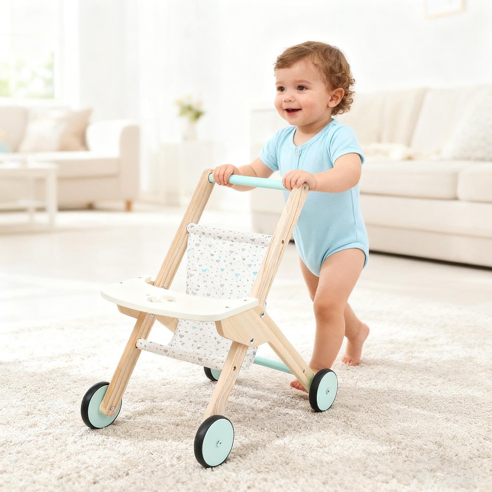 Girello Attività Sensoriali Interattive Primi Passi | Carrello della spesa in legno a spinta Giochi sensoriali per bambini esterno compleanno