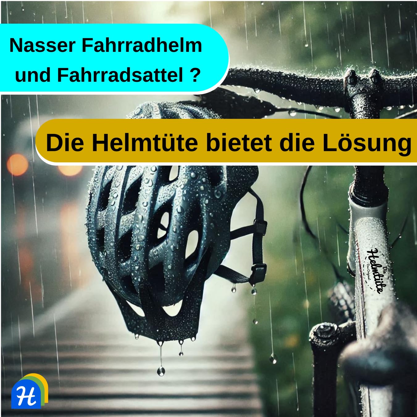 wasserdichte Helmtasche mit Diebstahlschutz; Fahrradhelm einfach am Rad verstauen, Helmschutz & Sattelschutz in einem - auch als Einkaufstasche nutzbar.