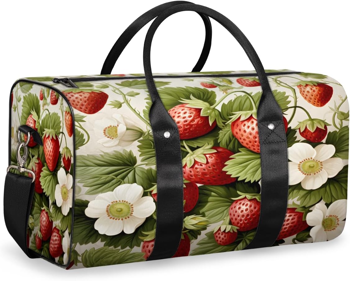Watercolour Strawberry Travel Duffel Bag for Women Men Large Capacity Overnight Weekender Bags for Lightweight Waterproof Sport Gym Bag for Workout Yoga Swim