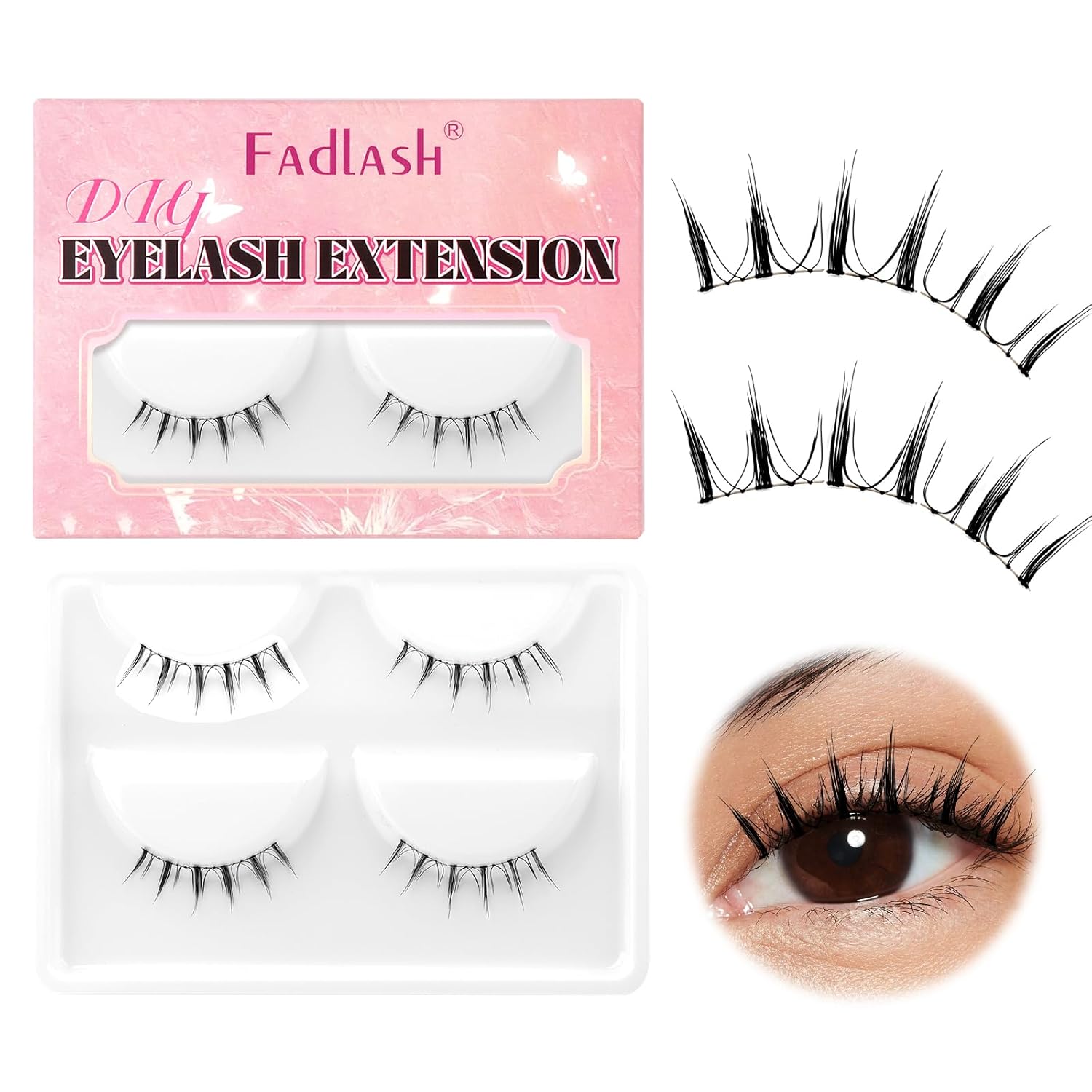 FADLASH Lash Clusters 2 Pairs Clusters DIY Eyelash Extensions False Eyelashes with Natural Wispy and Fluffy Effect Reusable