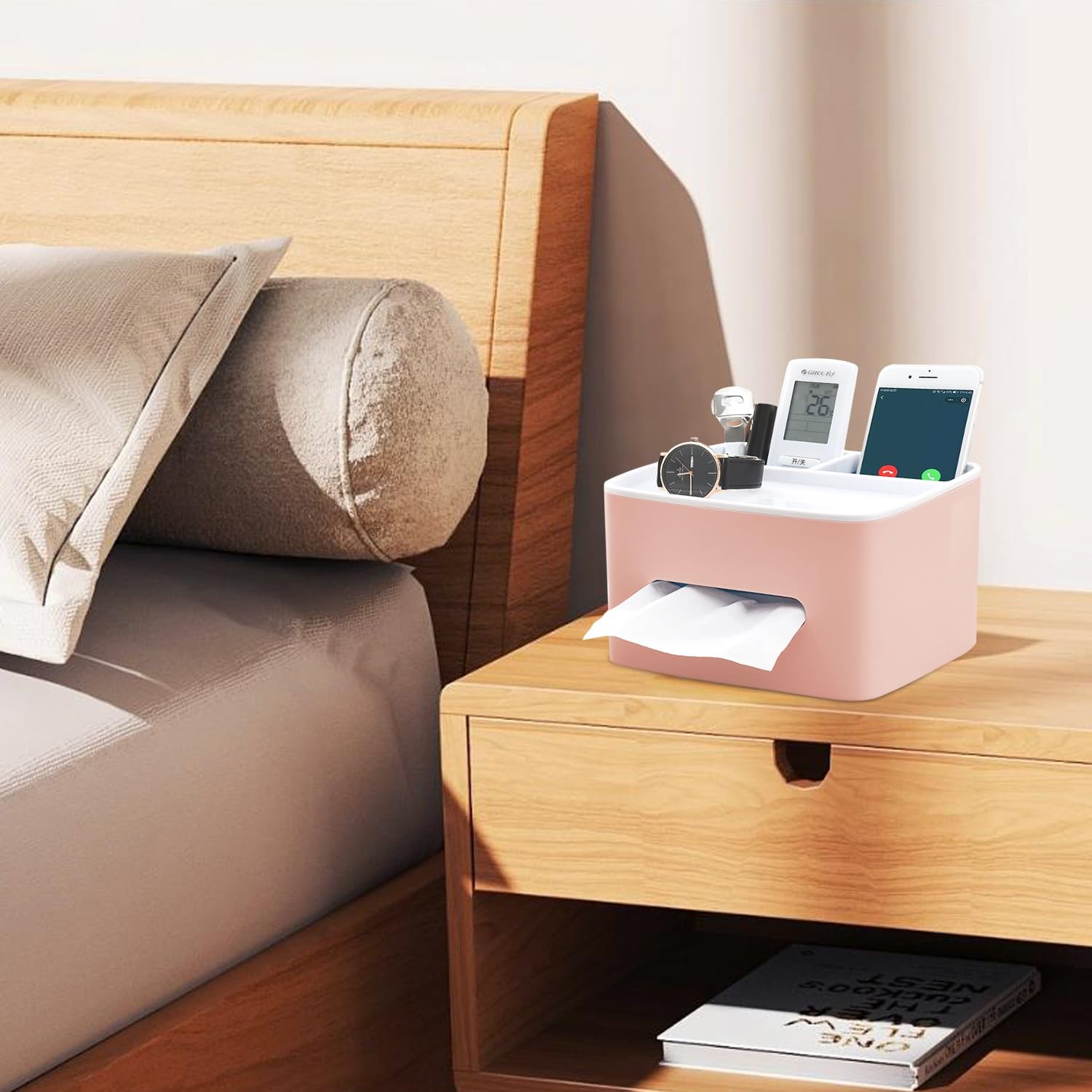Boîte à mouchoirs multifonctionnelle avec support pour téléphone portable, boîte de rangement anti-poussière de bureau avec couvercle (2 pièces) | Leroy Merlin