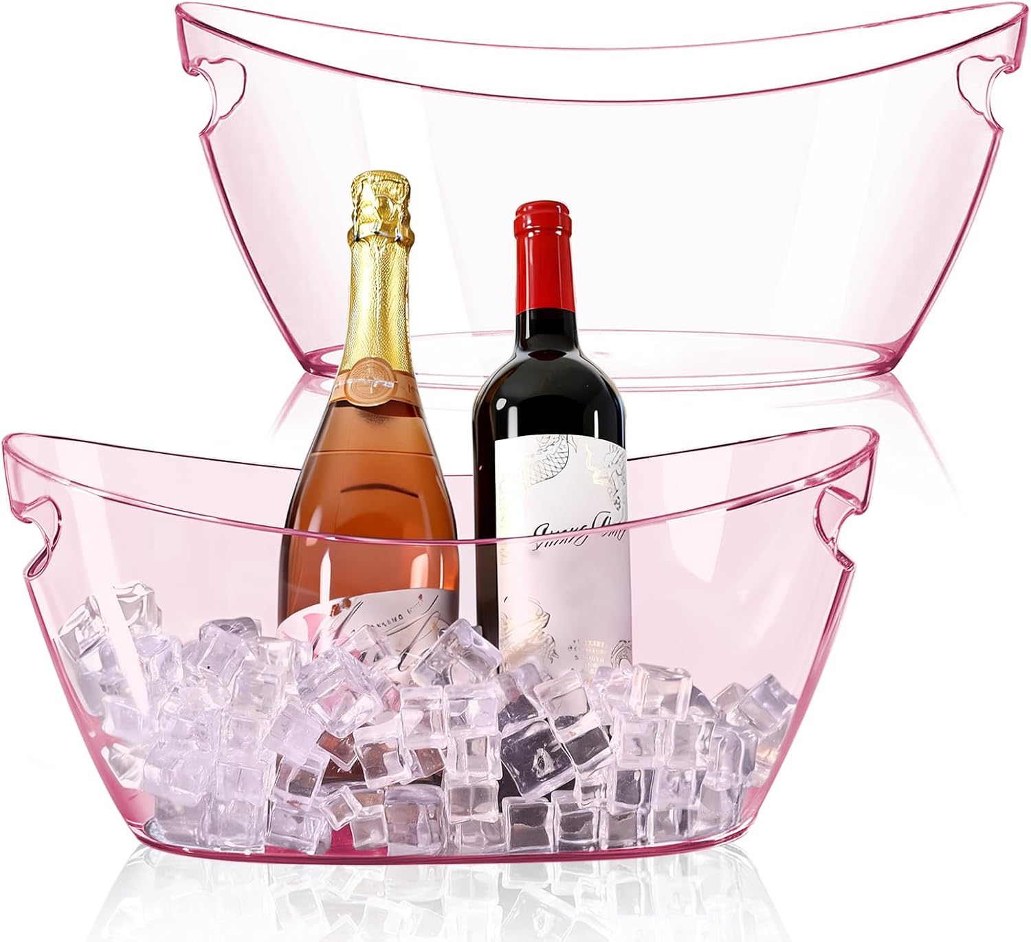 Ice Buckets for Parties, 2 PCS Acrylic Champagne Beverage Drinks Buckets Tub for Cocktail Bar, Long and Narrow 5.5 Liter Bucket for Party(5.5L) (Pink)