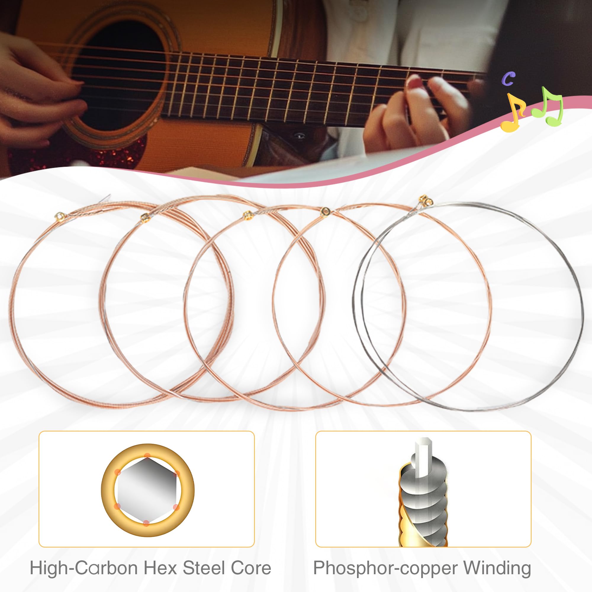 Cuerdas para guitarra acústica, acero chapado en níquel con revestimiento de iones PVD, juego de 6 cuerdas acústicas, sensación consistente, duradero, tono brillante (extra ligero, 10-47 (paquete de