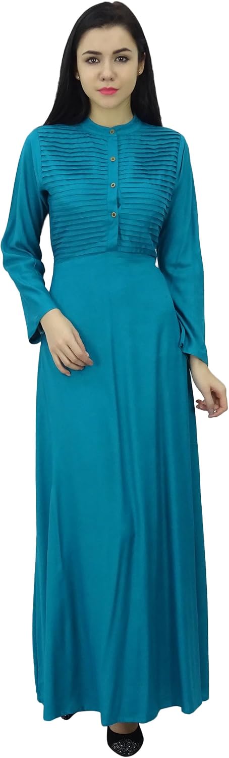 Bimba Women's Long Sleeve Muslim Islamic Abayas Pleated Maxi Jilbab with Hijab