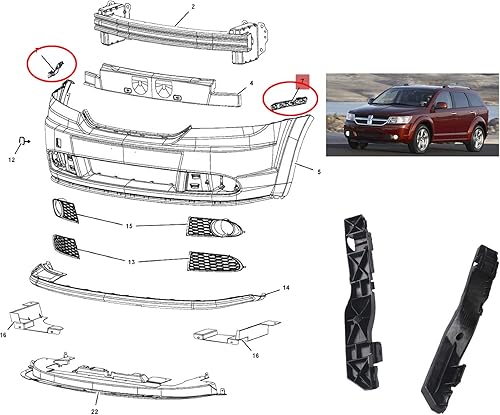 Miniatura 3 de Soporte de parachoques delantero, 1 par izquierdo y derecho compatible con Dodge Journey 2009-2017 5178411AD 5178410AD CH1032105 CH1033105