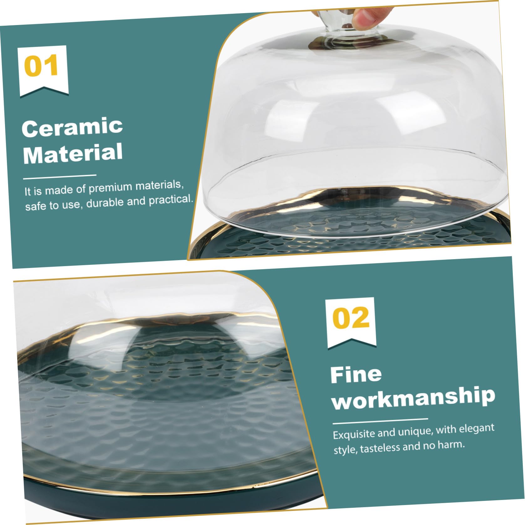 Piatto per Dolci e Torte in Ceramica Verde con Copertura in Vetro, Vassoio per Conservazione Alimenti Sicuro e Elegante per Riunioni di Famiglia