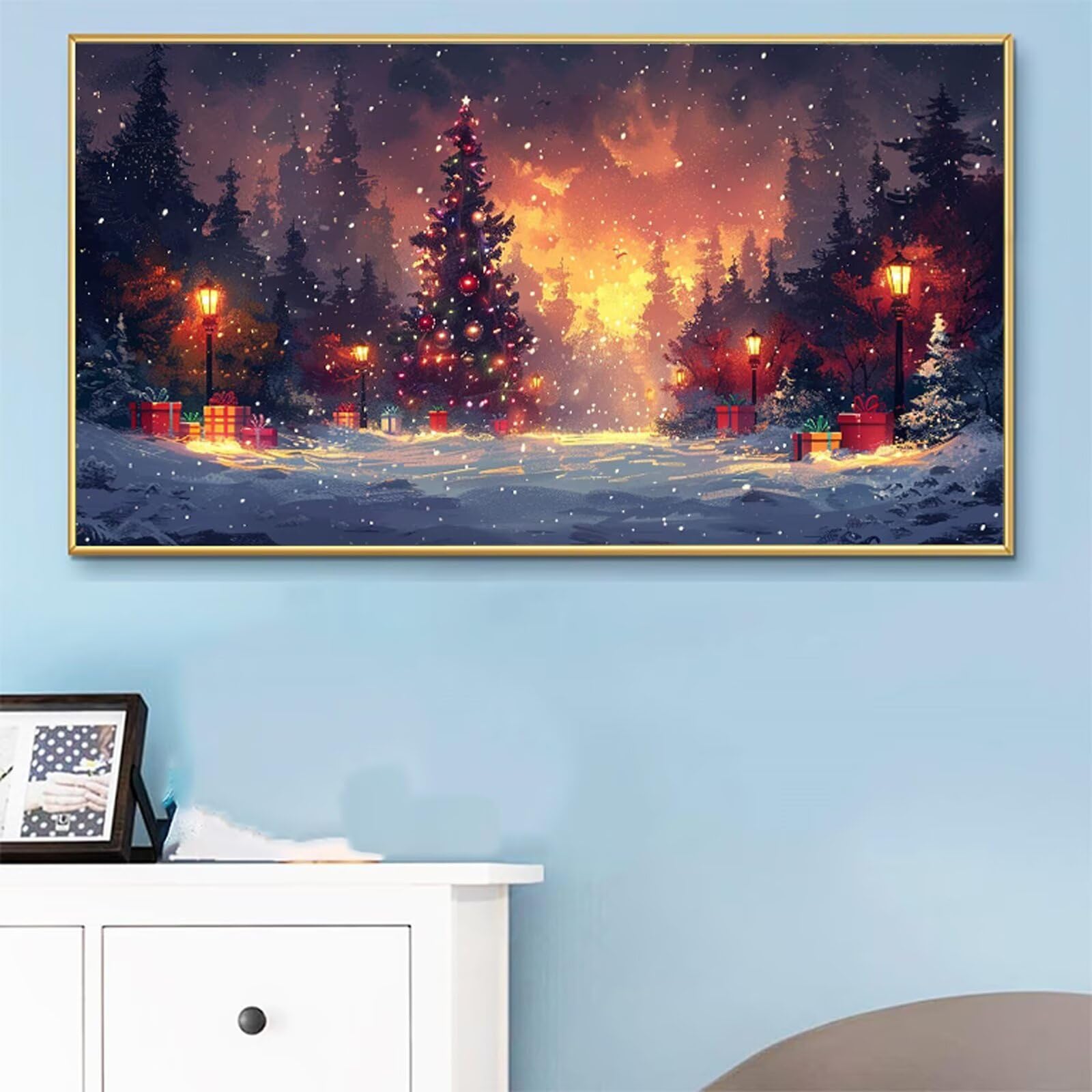 Peinture Numero Arbre De Noël Peinture par Numero Adulte Hiver Paint by Numbers for Adults, Numéro D'Art Kit avec Pinceaux et Acryliques, Activité Pour Décoration Maison 100x200cm (Sans Cadre) RB-616
