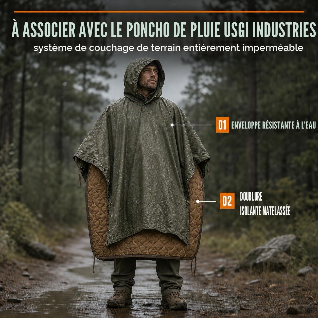 USGI Industries Couverture Militaire Woobie | Couverture de Camping à Isolation Thermique | Grande Taille, Portable, Isolation, résistante à l'eau, pour la randonnée, la Survie | Sac de Transport de