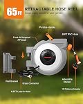 Retractable Garden Hose Reel, 1/2 in x 65ft Wall Mounted Heavy Duty Water Hose Reel with 10 Patterns Nozzle, Automatic Self-Rewind/Any Length Lock, 180° Swivel Bracket