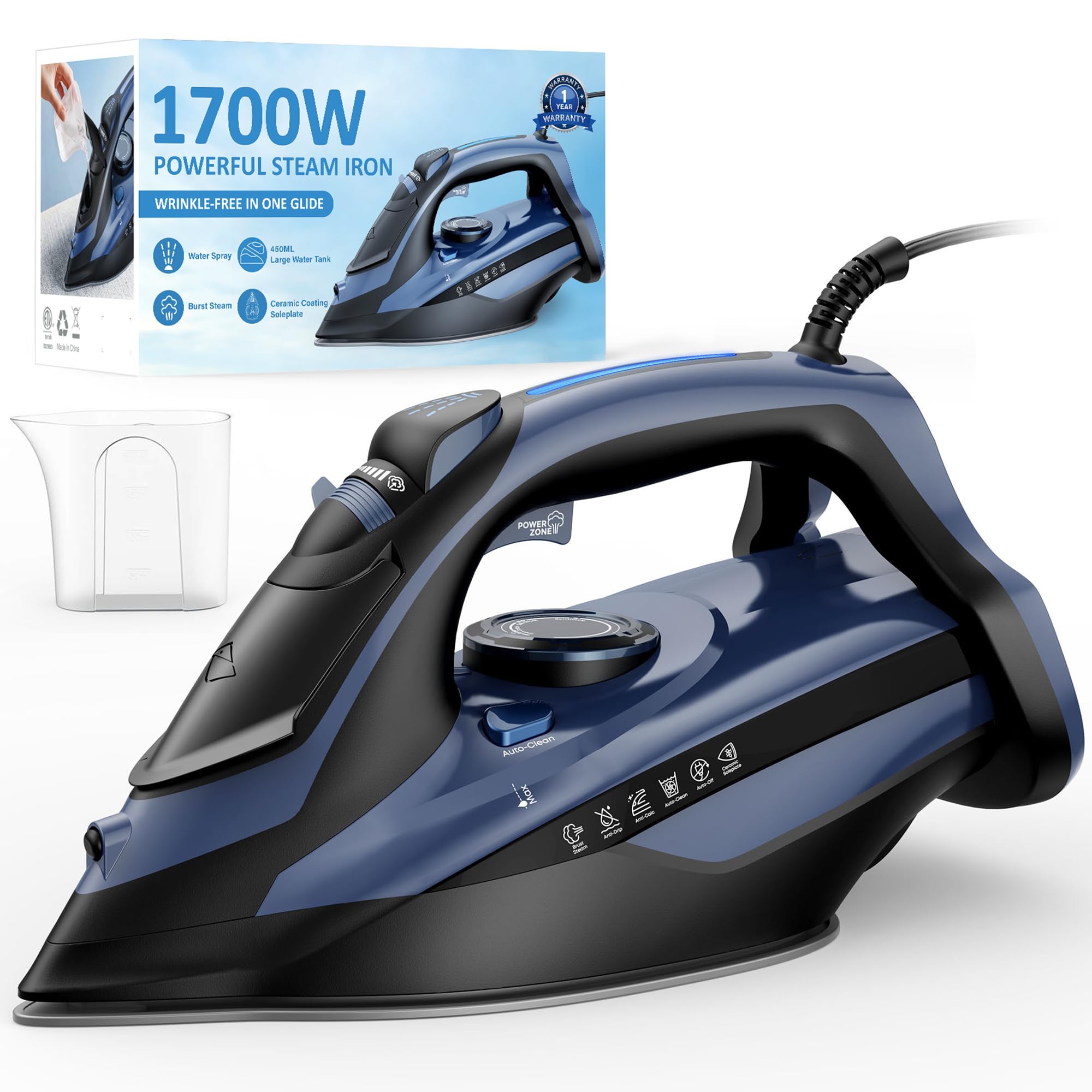 LEVOORA Steam Iron for Clothes 20s Fast Heating, Iron for Vertical Steaming