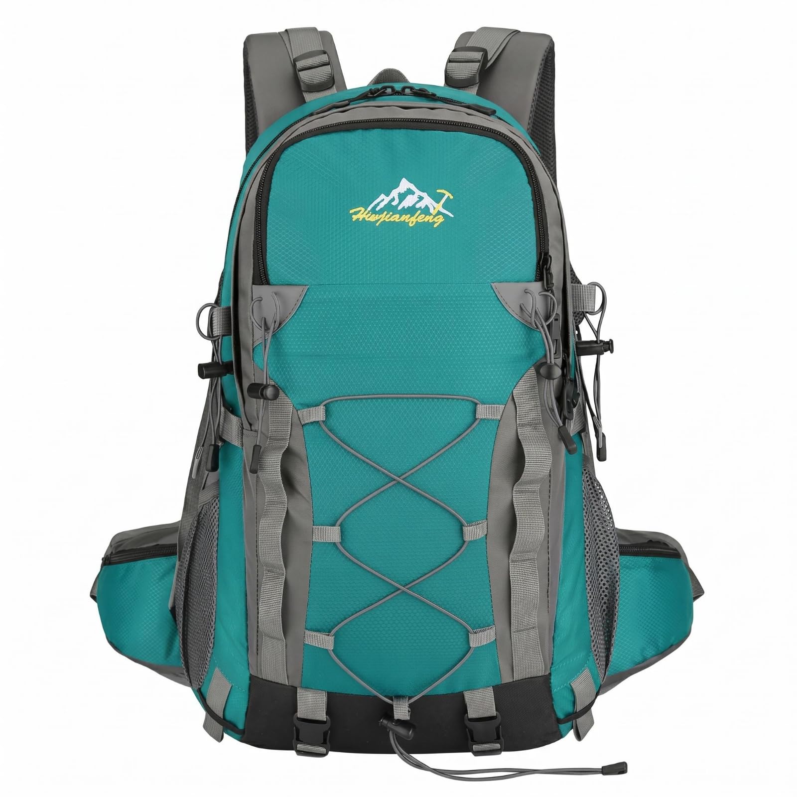 Nylon Water-Repellent Hiking Backpack Padded Shoulder Straps Climbing Backpack Bungee Cord Daypack Structured, Lake Blue-picture-12