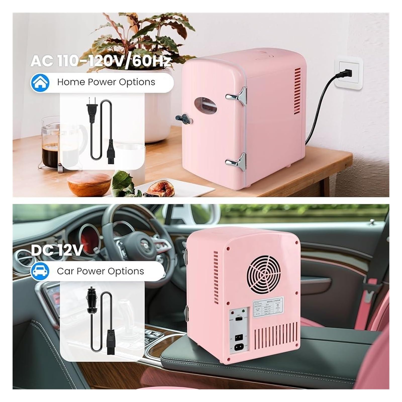 Mini refrigerador portátil de 4 litros, con Capacidad for 6 latas, Compacto, silencioso, multifunción, ecológico y con Ventana de observación.