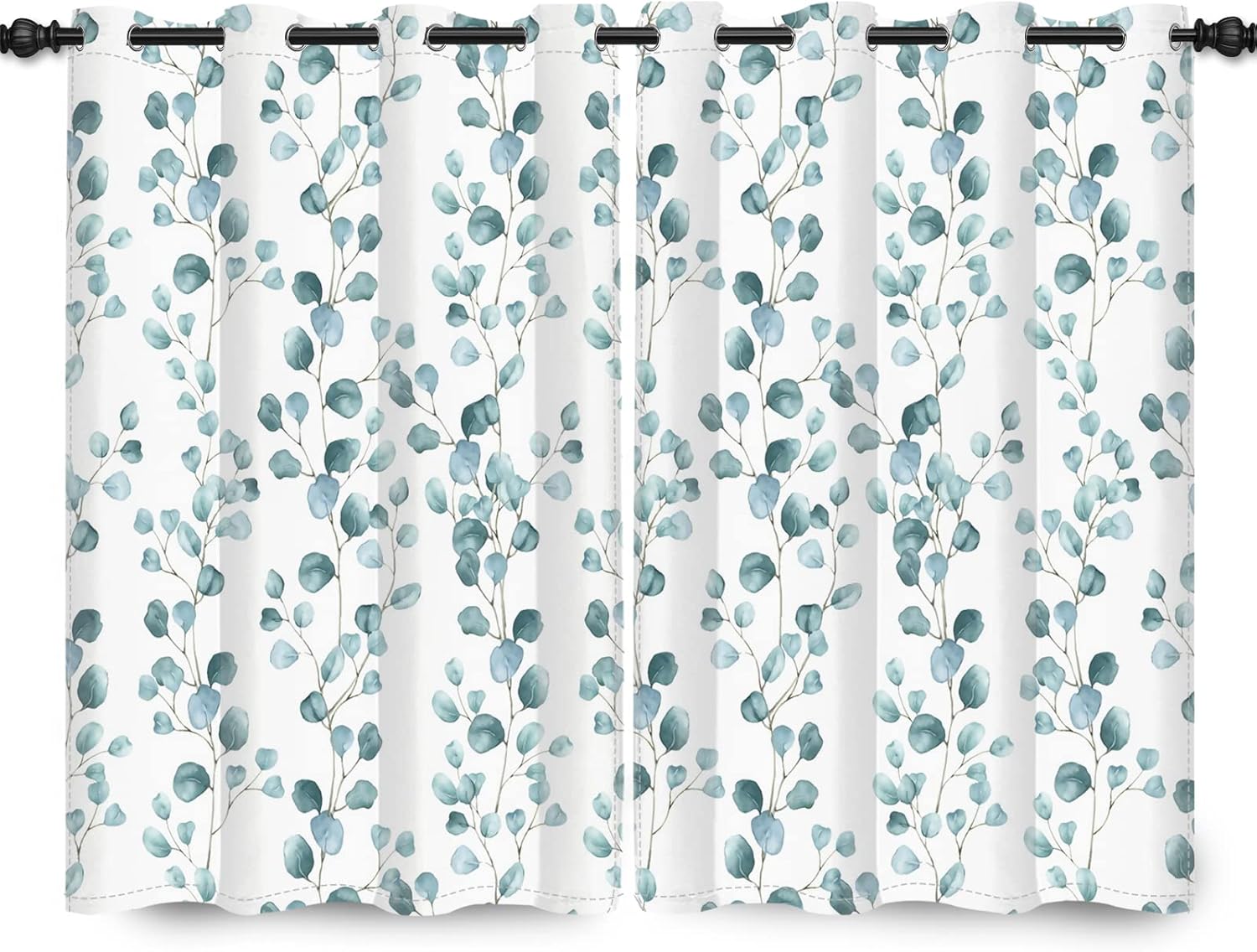 Yeele 42x63inches Eucalyptus Leaves Window Curtain Spring Greenery Plant Round Leaf Botanical Curtain 2 Panels Set Blackout Thermal Insulated Grommet Window Drapes for Living Room Dining Room Bedroom