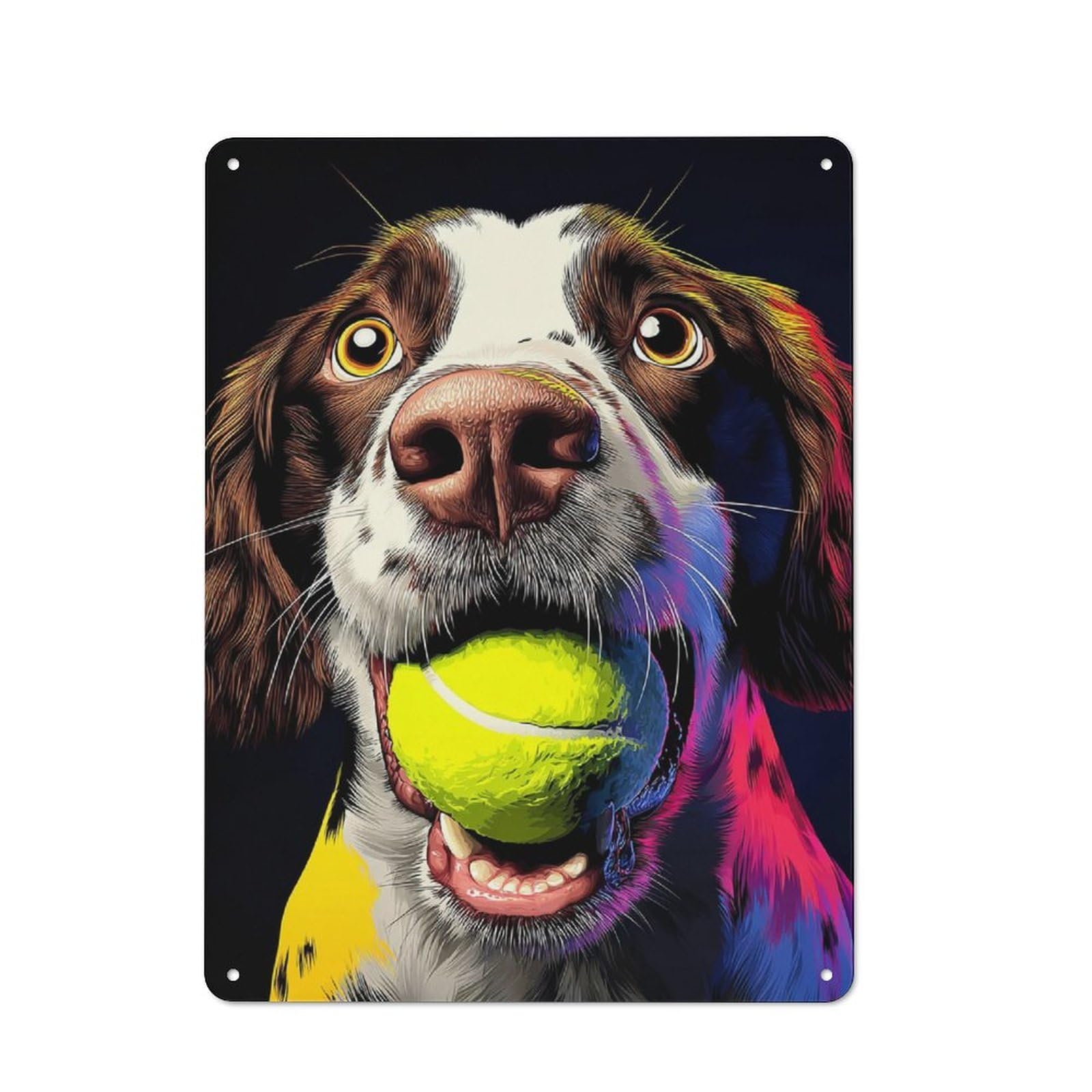 Colorful Dog with Tennis Ball -5 Printed Metal Sign for Pet Owners, Birthday, Christmas Or Housewarming Gift, 40x30cm