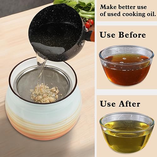 Miniatura 7 de Koythin Contenedor de grasa de tocino de cerámica con colador, 23 onzas, adecuado para almacenar aceite de freír y grasa de cocina (cian y naranja)