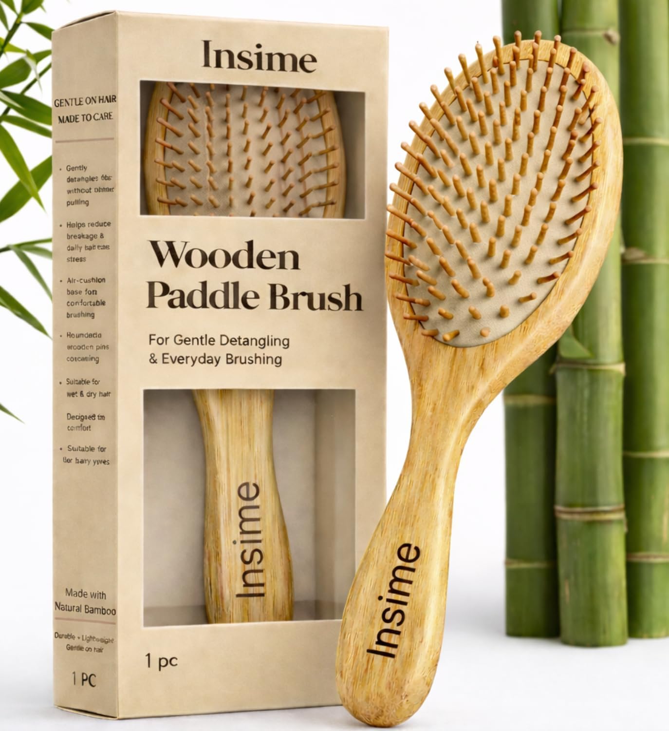 Wooden hair brush for Women & Men โ Bamboo wooden Paddle hair brush for men women Curly hair โ Bamboo Wooden brush for hair growth with flat paddle brush comb