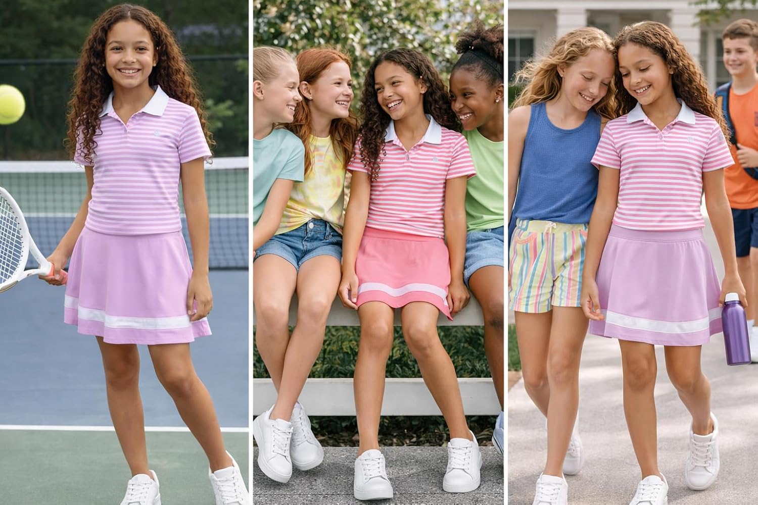 RBX Girls Skirt Set - 2 Piece Lightweight Ribbed Polo Shirt and Stretch Performance High Waist Athletic Skorts for Girls