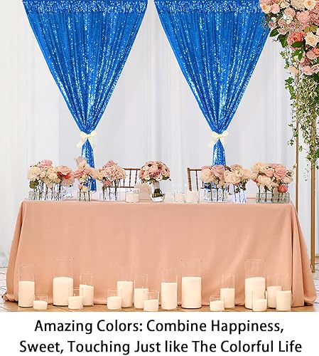 Miniatura 3 de Cortinas de lentejuelas 2 paneles de 2 pies x 8 pies, color azul real, con purpurina, telón de fondo de fotos de lentejuelas azul rey, M1120